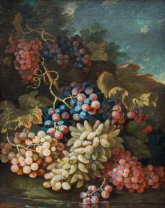 Maximilian Pfeiler (active c. 1683 - 1721), Still life with white and black grapes
